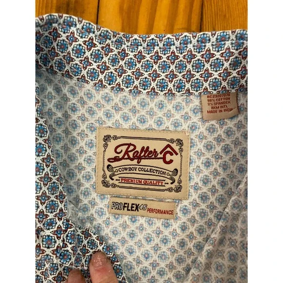 Rafter C Mens Short Sleeve Western Pearl Snap Shirt Blue Geometric Sz XXL cowboy - Picture 9 of 9